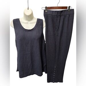 Soft Surrounding Gauze 2Pc Pant Set Navy Sz XL Tank Round Hem Wide Leg Pant